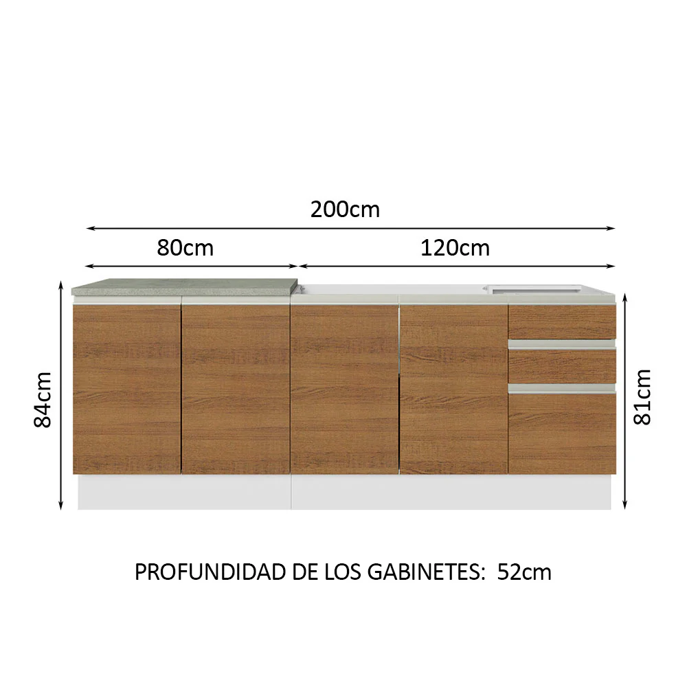 Kit con 2 Bajo Mesada de Cocina 200cm Madesa Glamy BM - Image 2
