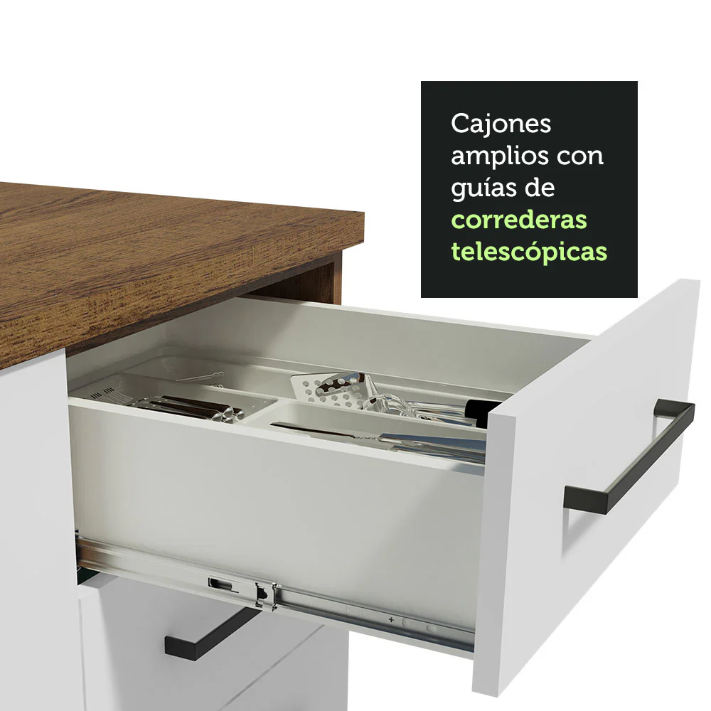 Kit con 2 Gabinetes Bajos y 2 Gabinetes superiores 200cm Marrón/Blanco Agata - Image 7