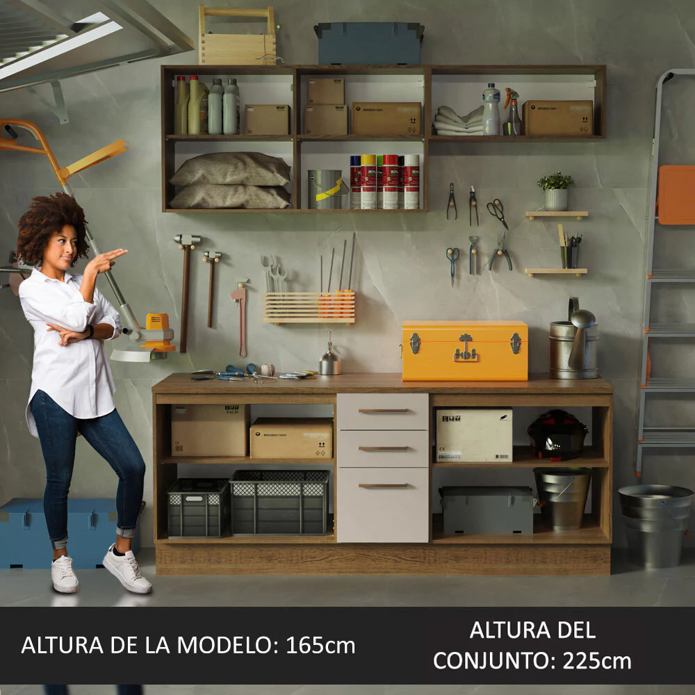 Kit con 2 Gabinetes Bajos y 2 Gabinetes superiores 200cm Marrón/Crema Agata - Image 5