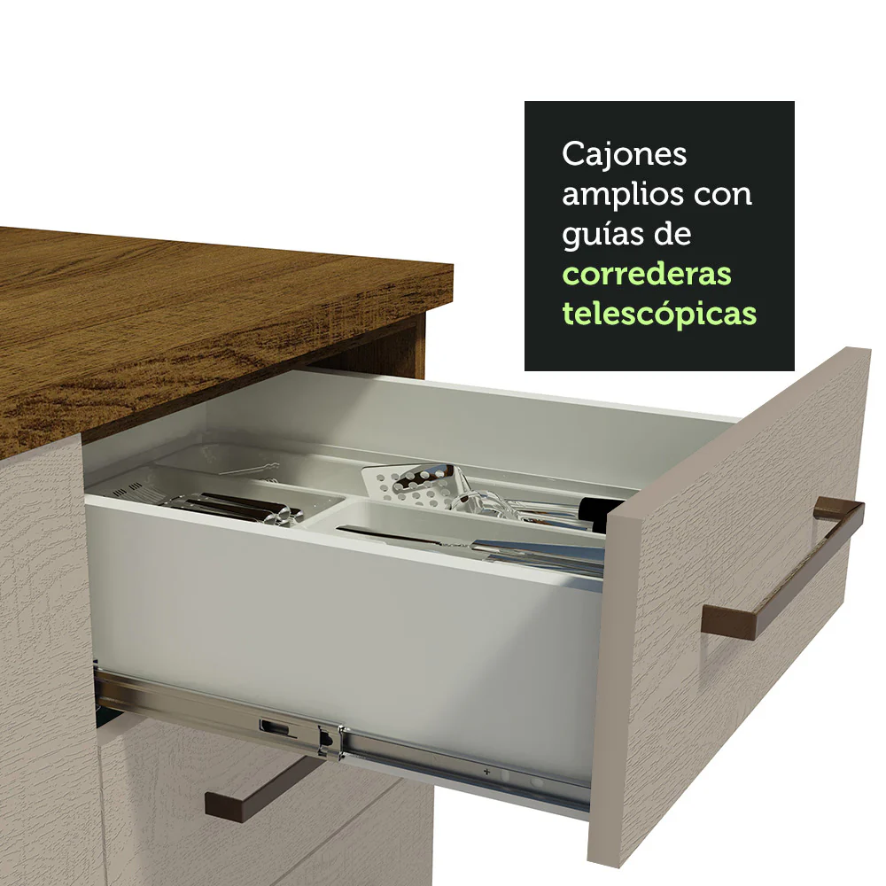 Kit con 2 Gabinetes Bajos y 2 Gabinetes superiores 200cm Marrón/Crema Agata - Image 6