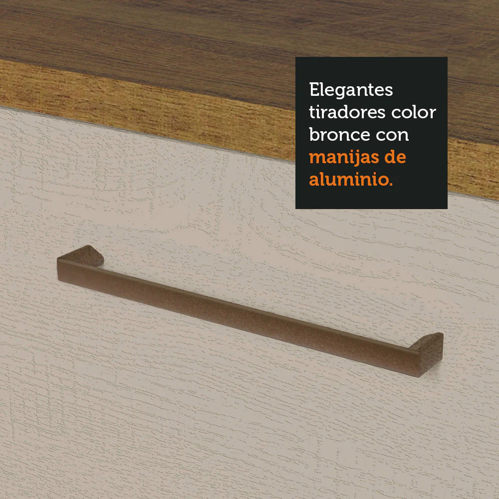 Kit con 2 Gabinetes Bajos y 2 Gabinetes superiores 200cm Marrón/Crema Agata - Image 7