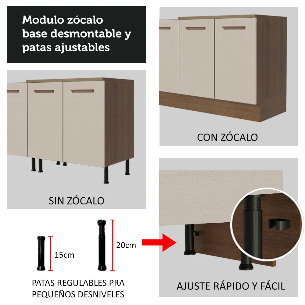 Kit con 2 Gabinetes Bajos y 2 Gabinetes superiores 200cm Marrón/Crema Agata - Image 8
