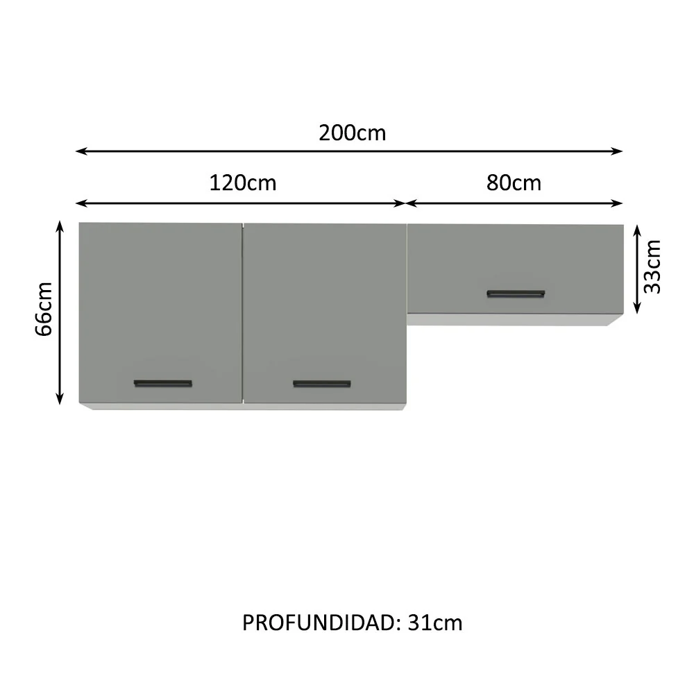 Kit con 2 Gabinetes Superiores 3 Puertas Blanco/Gris Agata - Image 2