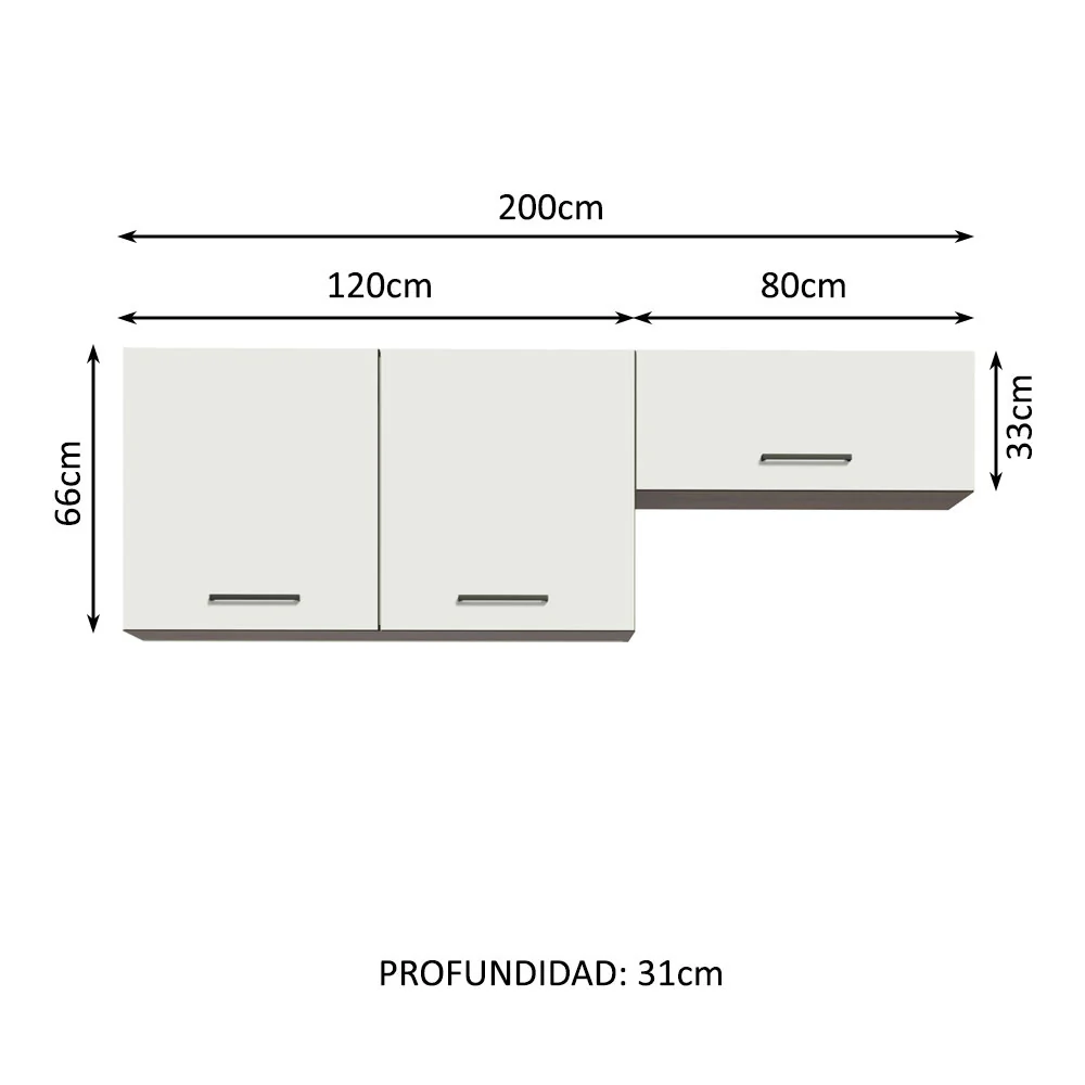 Kit con 2 Gabinetes superiores 3 Puertas Marrón/Blanco Agata - Image 2
