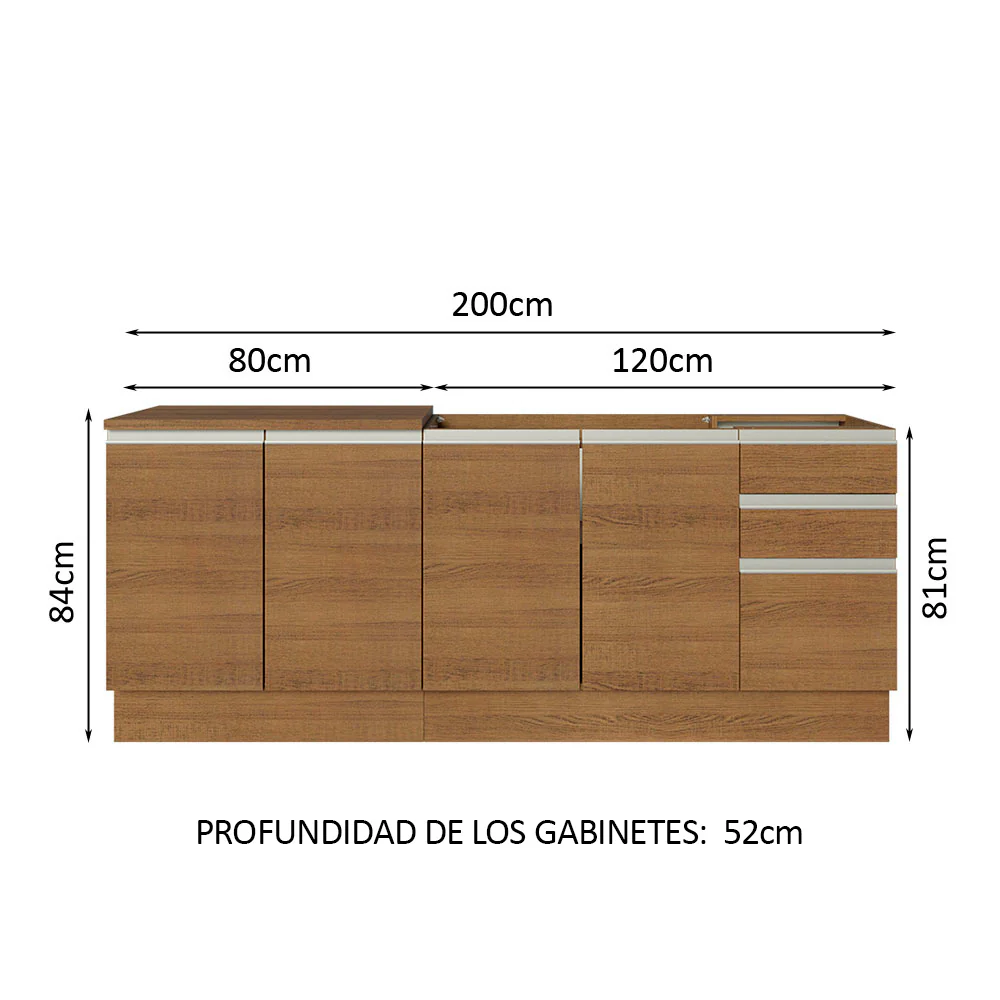 Kit con 2 Bajo Mesada de Cocina Madesa Glamy 4 Puertas y 3 Cajones (Sin Tapa Ni Bacha) Marrón - Image 2