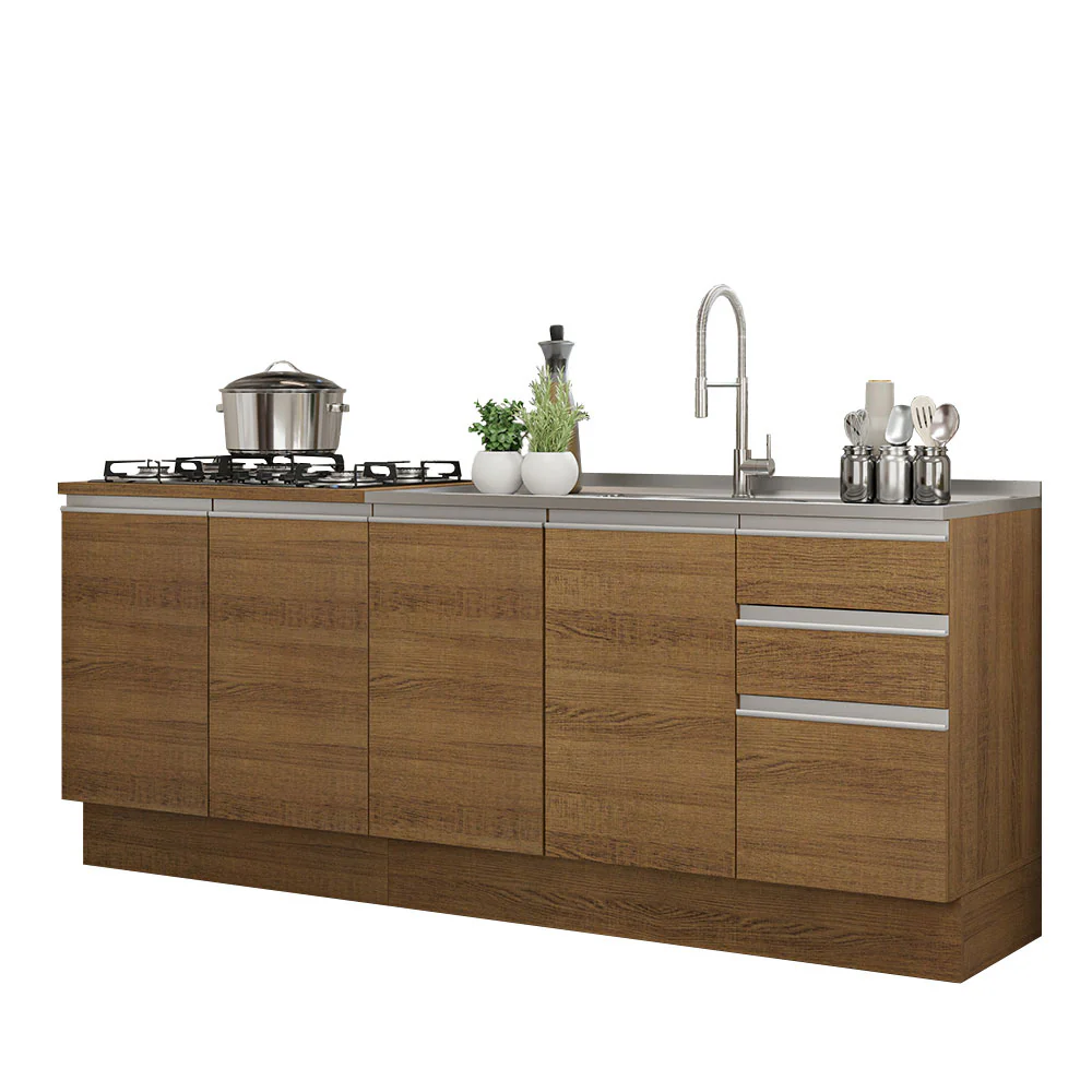 Kit con 2 Bajo Mesada de Cocina Madesa Glamy 4 Puertas y 3 Cajones (Sin Tapa Ni Bacha) Marrón - Image 3