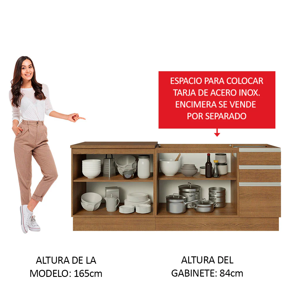 Kit con 2 Bajo Mesada de Cocina Madesa Glamy 4 Puertas y 3 Cajones (Sin Tapa Ni Bacha) Marrón - Image 4