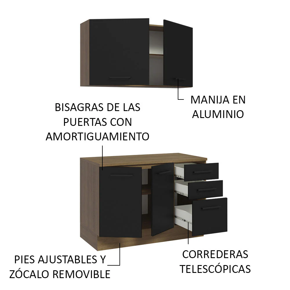 Kit con Bajo Mesada e Alacena Multiuso 120cm Marrón/Negro Agata Madesa - Image 5
