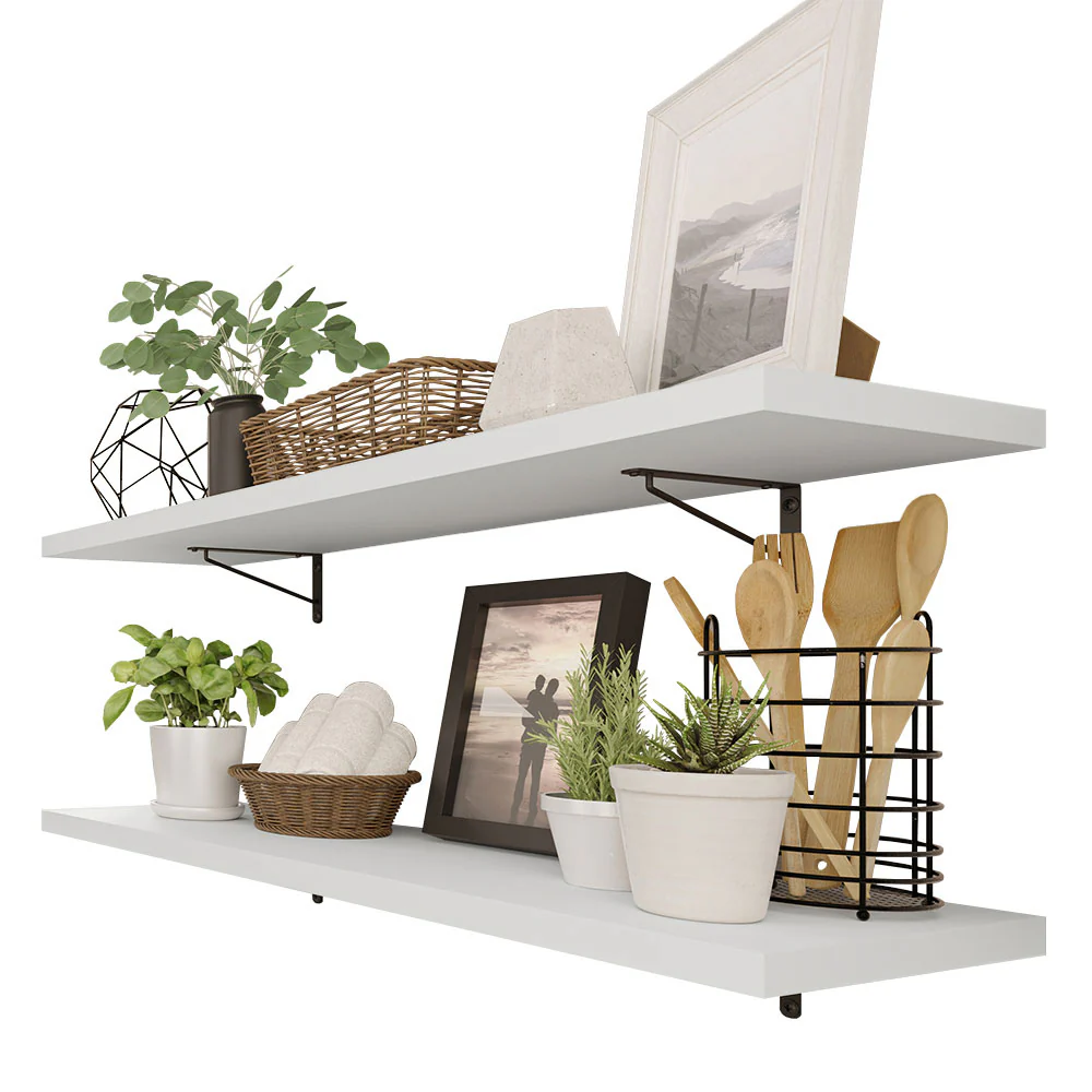 Kit de 2 Estantes de Cocina Flotantes 80 cm con Soportes, Blanco - Image 3