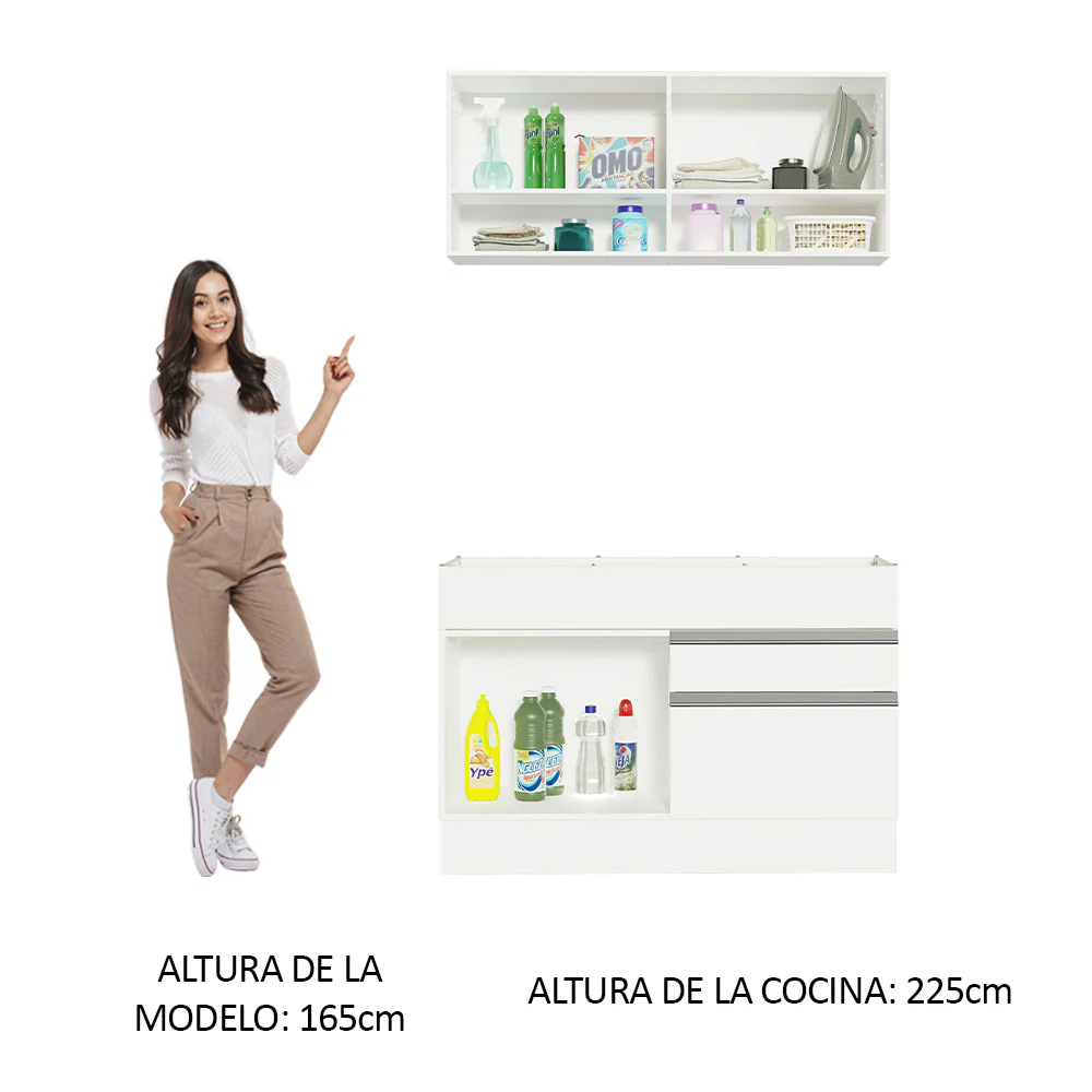Kit Lavadero 120 cm con Alacena y Bajo Mesada Blanco Madesa 01 - Image 4