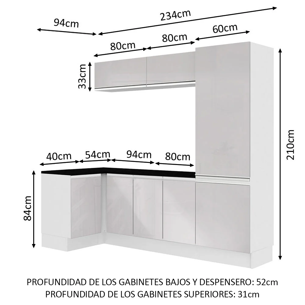 Kit Lavadero Madesa Acordes 100% MDF con Alacena, Bajo Mesada esquinero y Despensero Blanco Brillante - Image 2