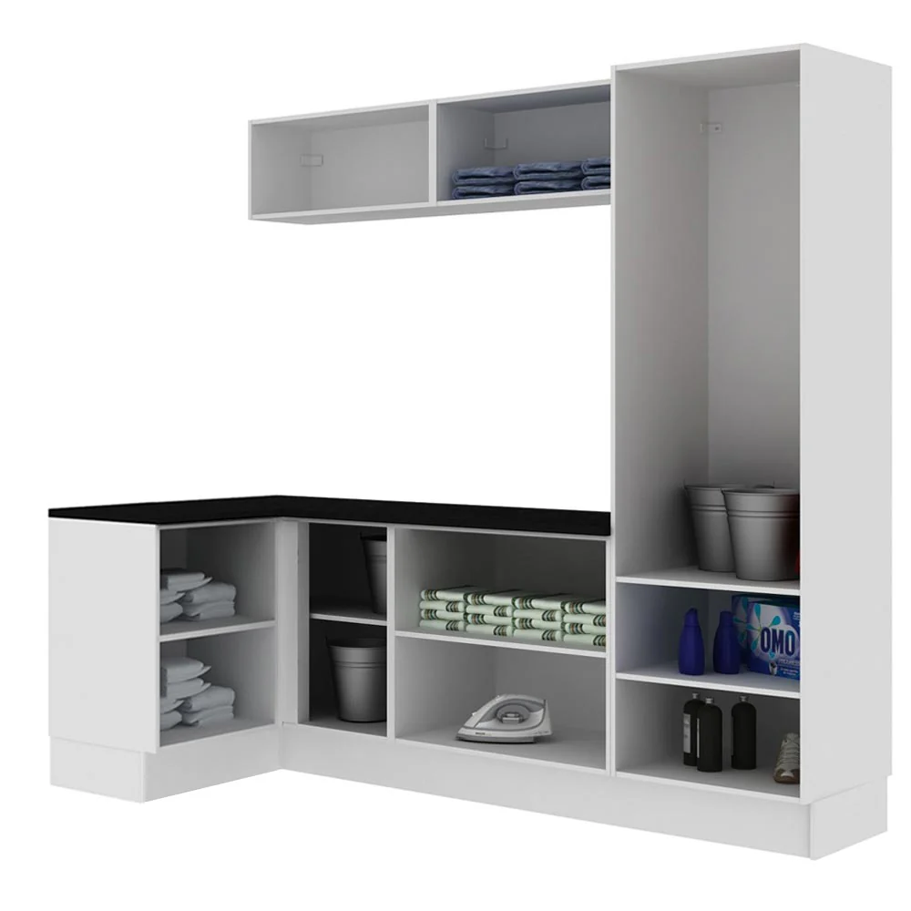 Kit Lavadero Madesa Acordes 100% MDF con Alacena, Bajo Mesada esquinero y Despensero Blanco Brillante - Image 7