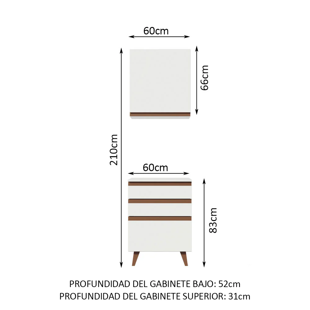 Kit Reims 60 cm con Alacena y Bajo Mesada con 3 Cajones Blanco - Image 2