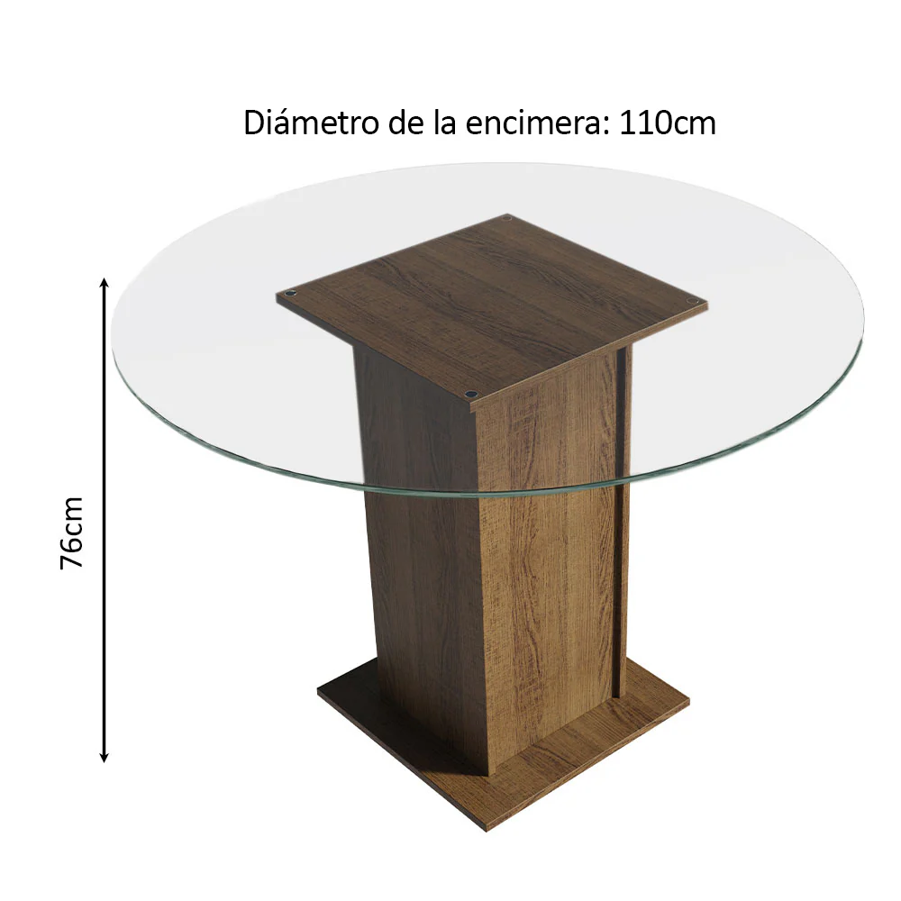 Mesa de Comedor Circular con Tapa de Vidrio 5325 Marrón - Image 2