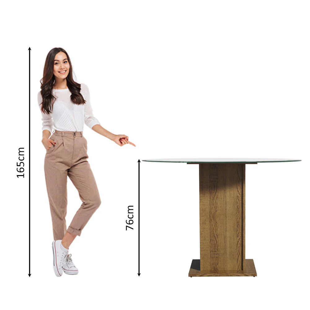 Mesa de Comedor Circular con Tapa de Vidrio 5325 Marrón - Image 4