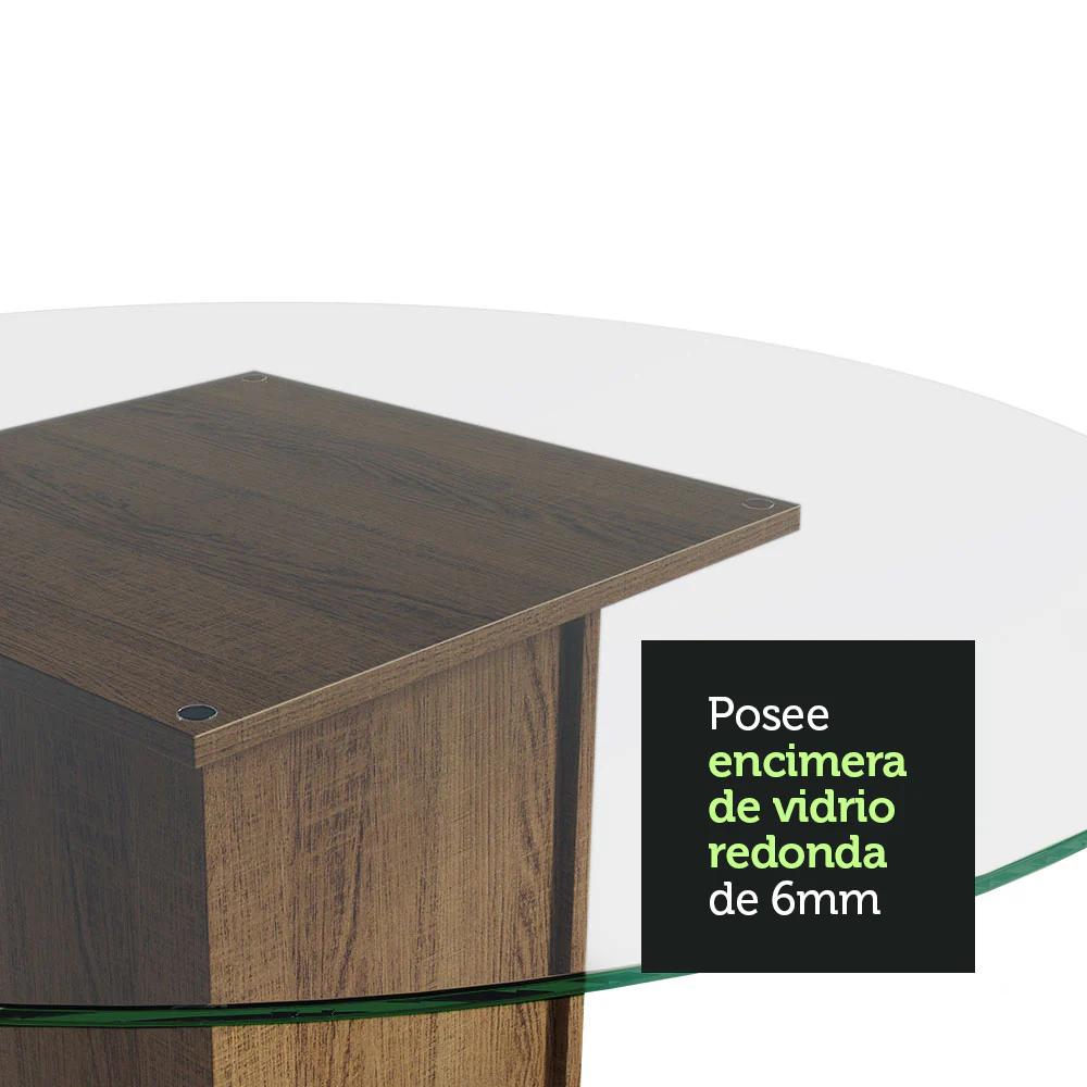 Mesa de Comedor Circular con Tapa de Vidrio 5325 Marrón - Image 5