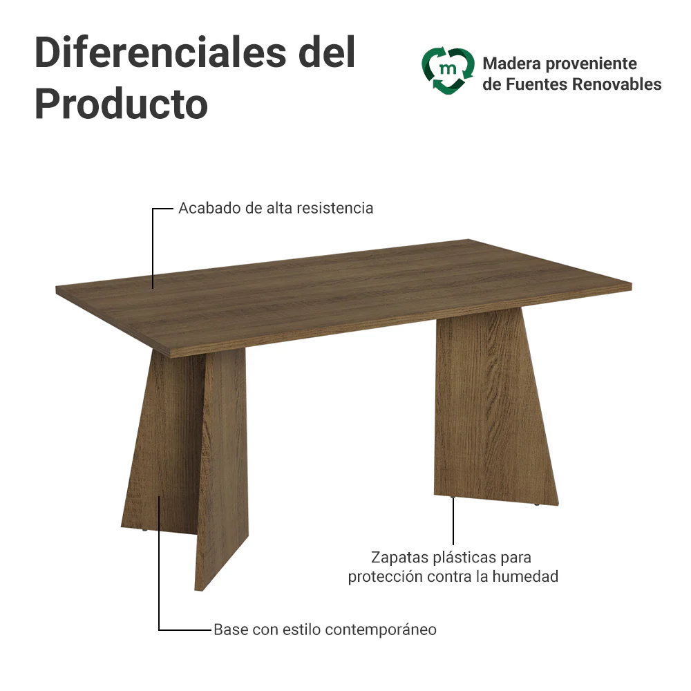 Mesa de Comedor Rectangular con Tapa de Madera 5389 Marrón - Image 3