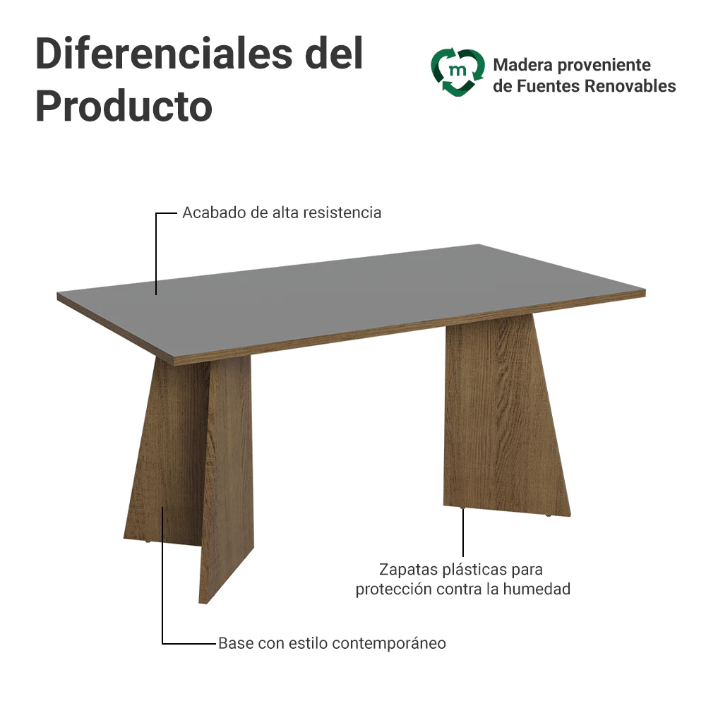 Mesa de Comedor Rectangular con Tapa de Madera 5389 Marrón/Gris - Image 3