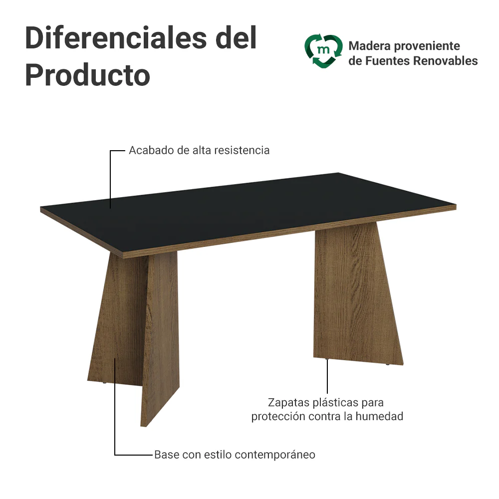 Mesa de Comedor Rectangular con Tapa de Madera 5389 Marrón/Negro - Image 3