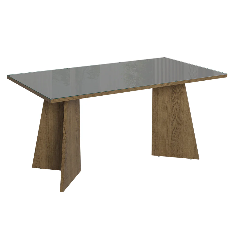 Mesa de Comedor Rectangular con Tapa de Vidrio 5389 Marrón/Gris