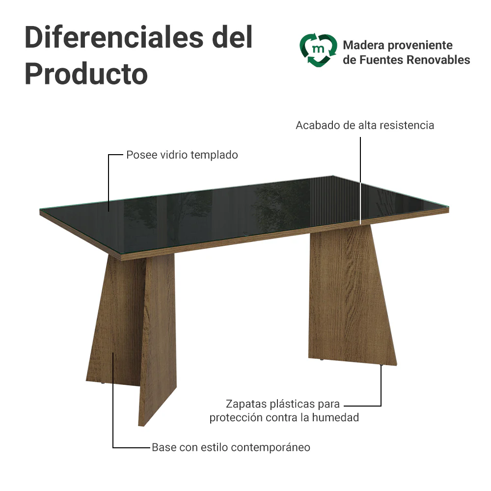 Mesa de Comedor Rectangular con Tapa de Vidrio 5389 Marrón/Negro - Image 3