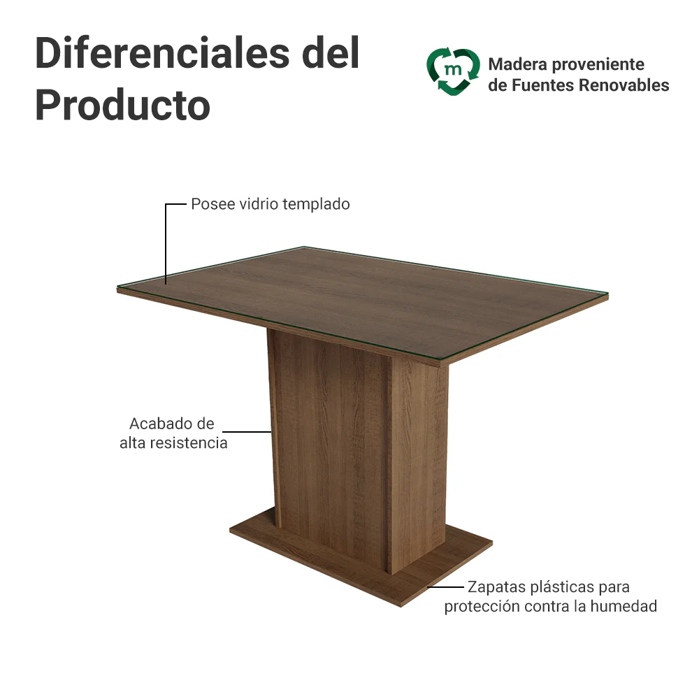 Mesa de Comedor Rectangular con Tapa de Vidrio Marrón 5329 - Image 3