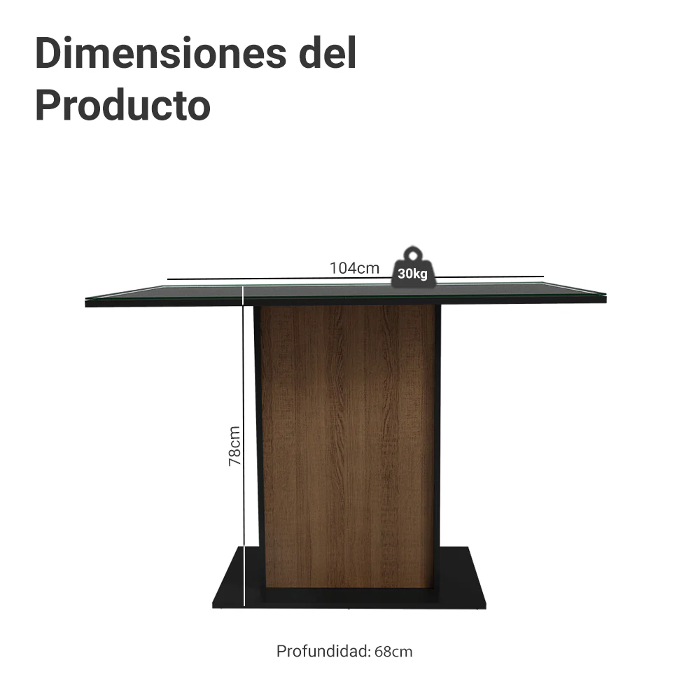 Mesa de Comedor Rectangular con Tapa de Vidrio Marrón/Negro 5329 - Image 2