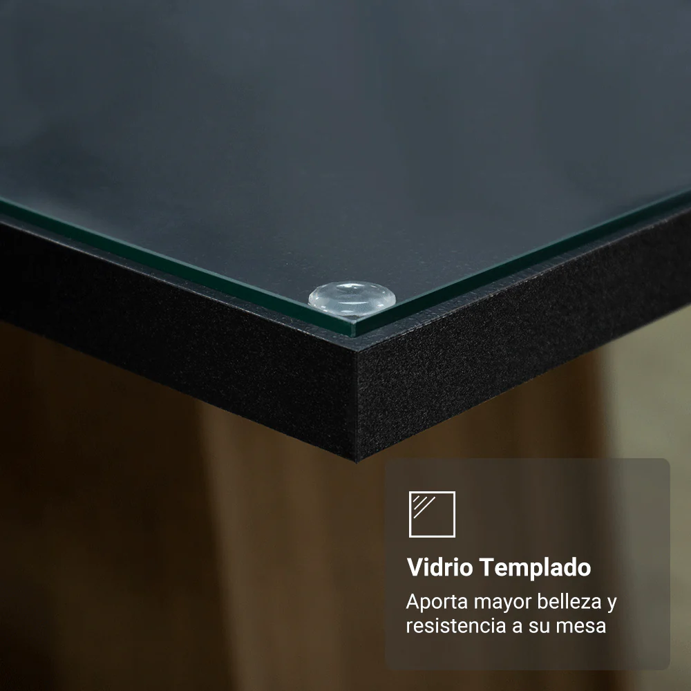 Mesa de Comedor Rectangular con Tapa de Vidrio Marrón/Negro 5329 - Image 4