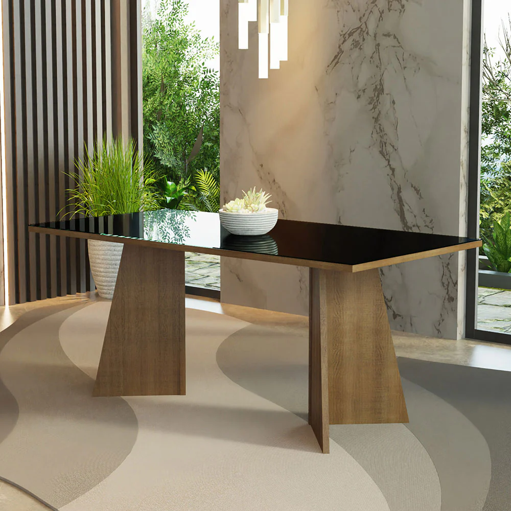 Mesa de Comedor Rectangular con Tapa de Vidrio Marrón/Negro 5388
