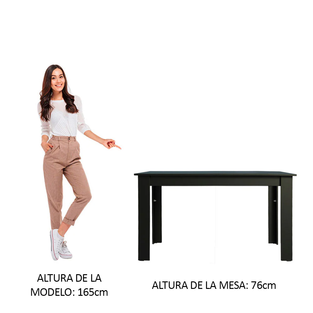 Mesa de Comedor Rectangular Tapa de Madera 5231 Negro - Image 4