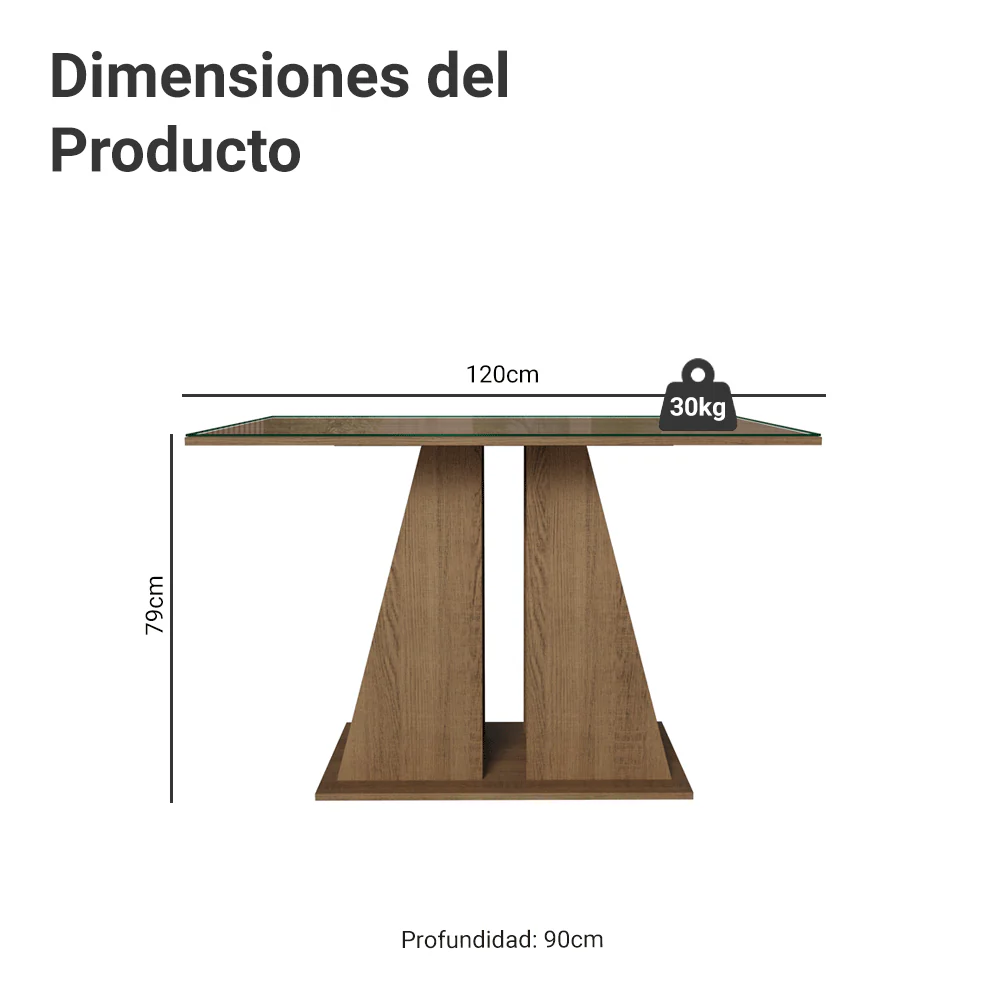 Mesa de Comedor Rectangular Tapa de Vidrio Marrón/Crema 5383 Madesa - Image 2