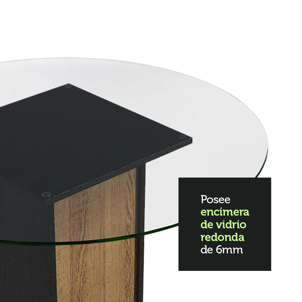 Mesa De Comedor Redonda Madesa 5324 con Tapa de Vidrio Negro/Marrón - Image 4