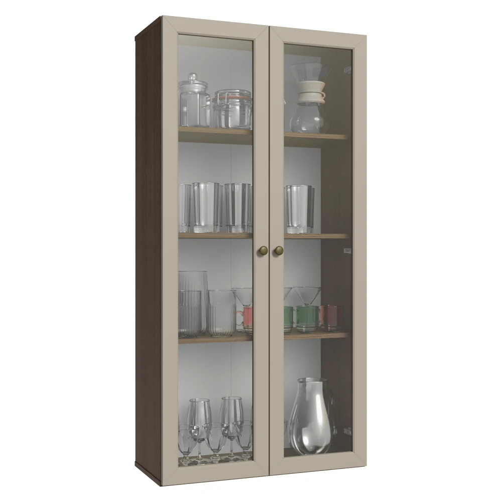 Módulo Cristaleiro 70 cm 2 Puetas de Vidrio Marrón/Crema Vik Madesa