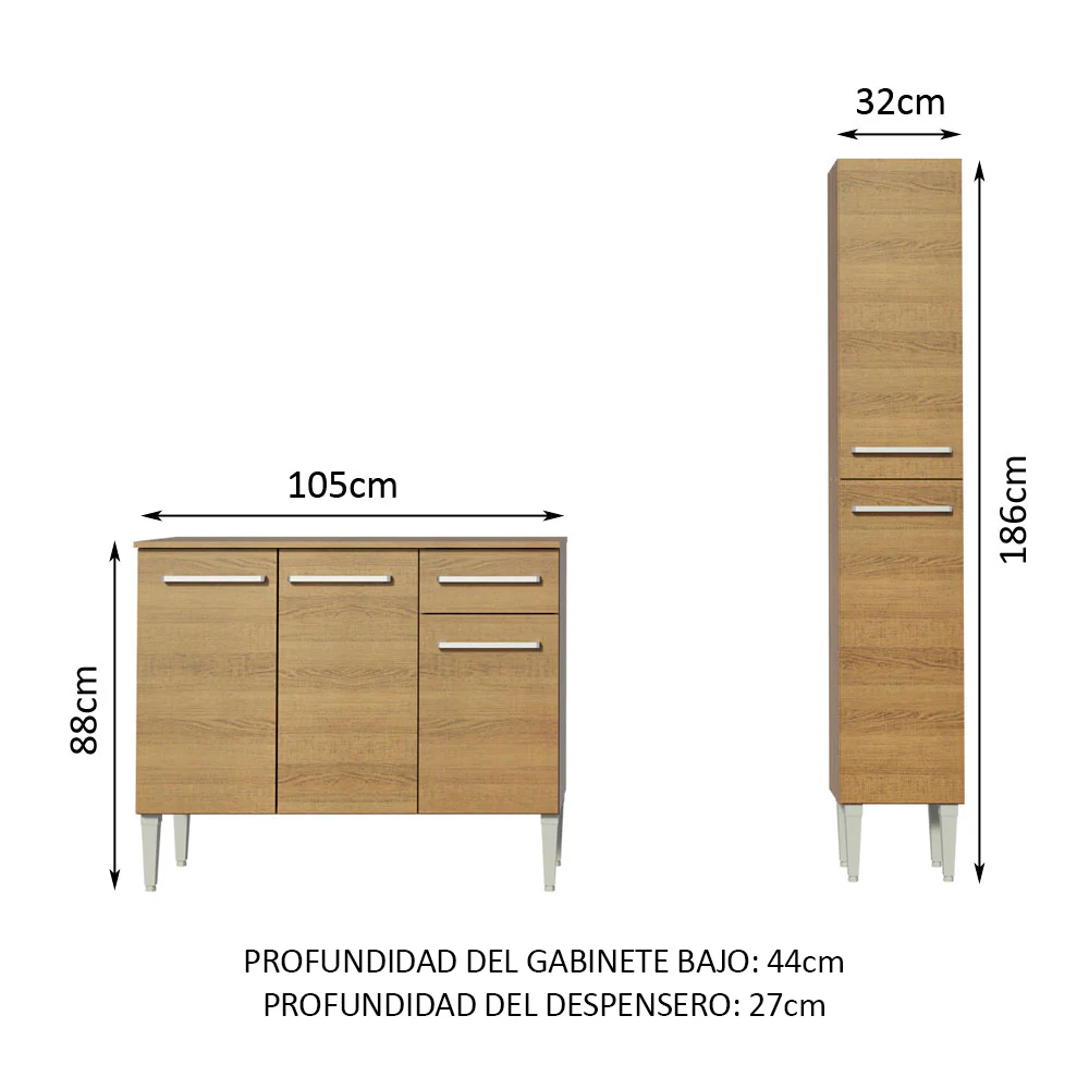 Mueble de Cocina Compacto 137cm Marrón Emilly Plata 0 - Image 2