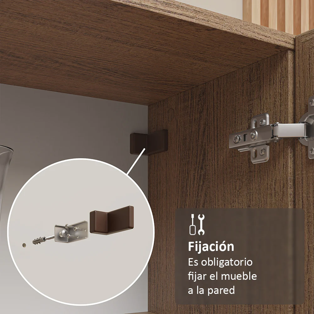 Mueble de Cocina Cristalero 70 cm 2 Puertas de Vidrio Marrón - Image 9