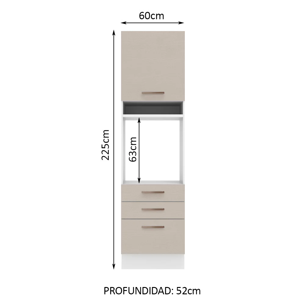 Mueble de Cocina para Horno 60 cm 1 Puerta 3 Cajones Blanco/Crema Agata - Image 2