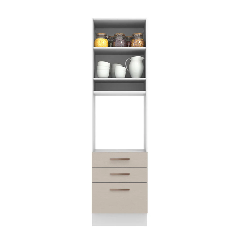 Mueble de Cocina para Horno 60 cm 1 Puerta 3 Cajones Blanco/Crema Agata - Image 3
