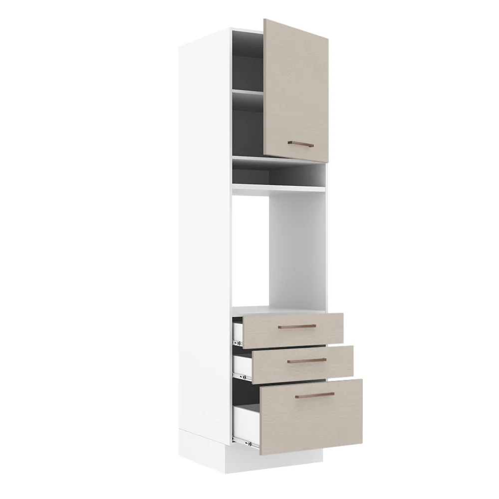 Mueble de Cocina para Horno 60 cm 1 Puerta 3 Cajones Blanco/Crema Agata - Image 4