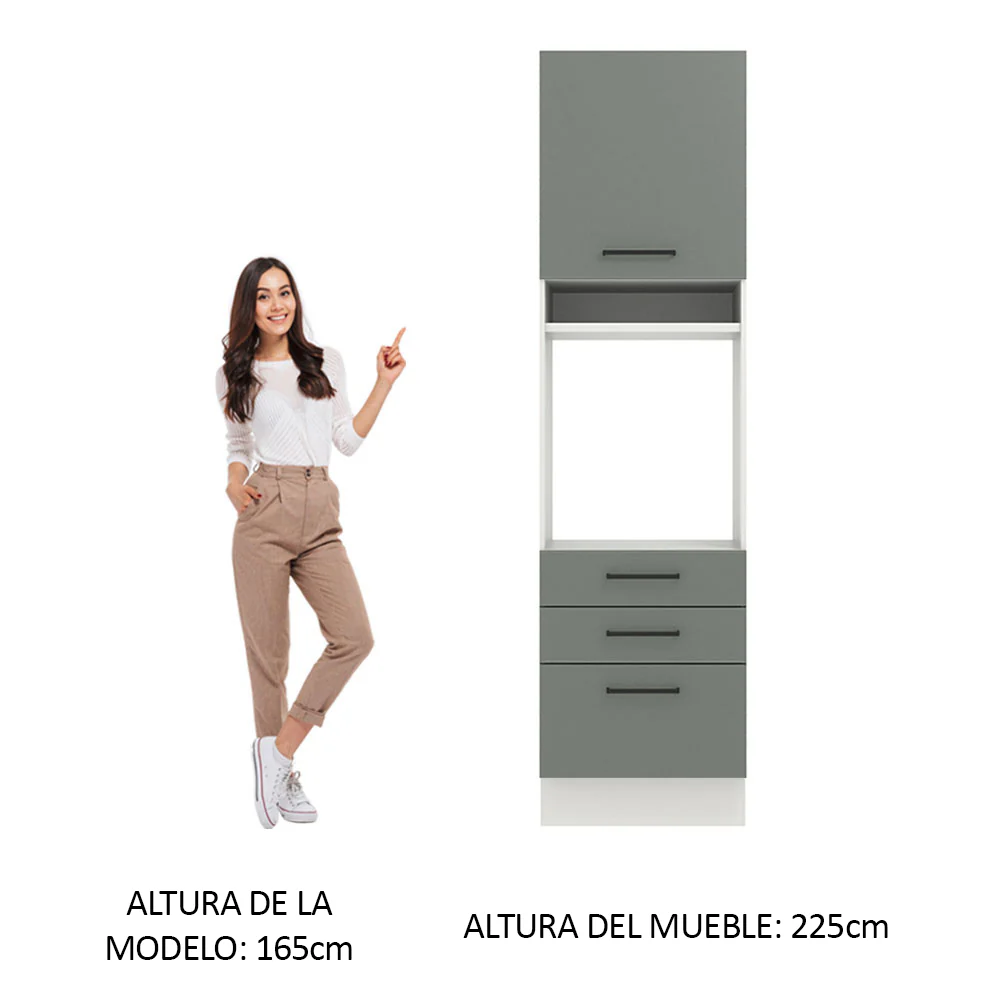 Mueble de Cocina para Horno 60 cm 1 Puerta 3 Cajones Blanco/Gris Agata Madesa - Image 3