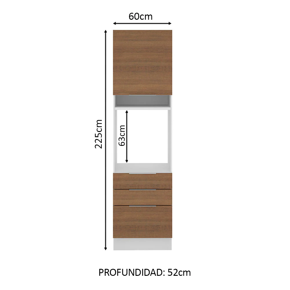 Mueble de Cocina para Horno 60 cm 1 Puerta 3 Cajones Blanco/Marrón Stella Madesa - Image 2