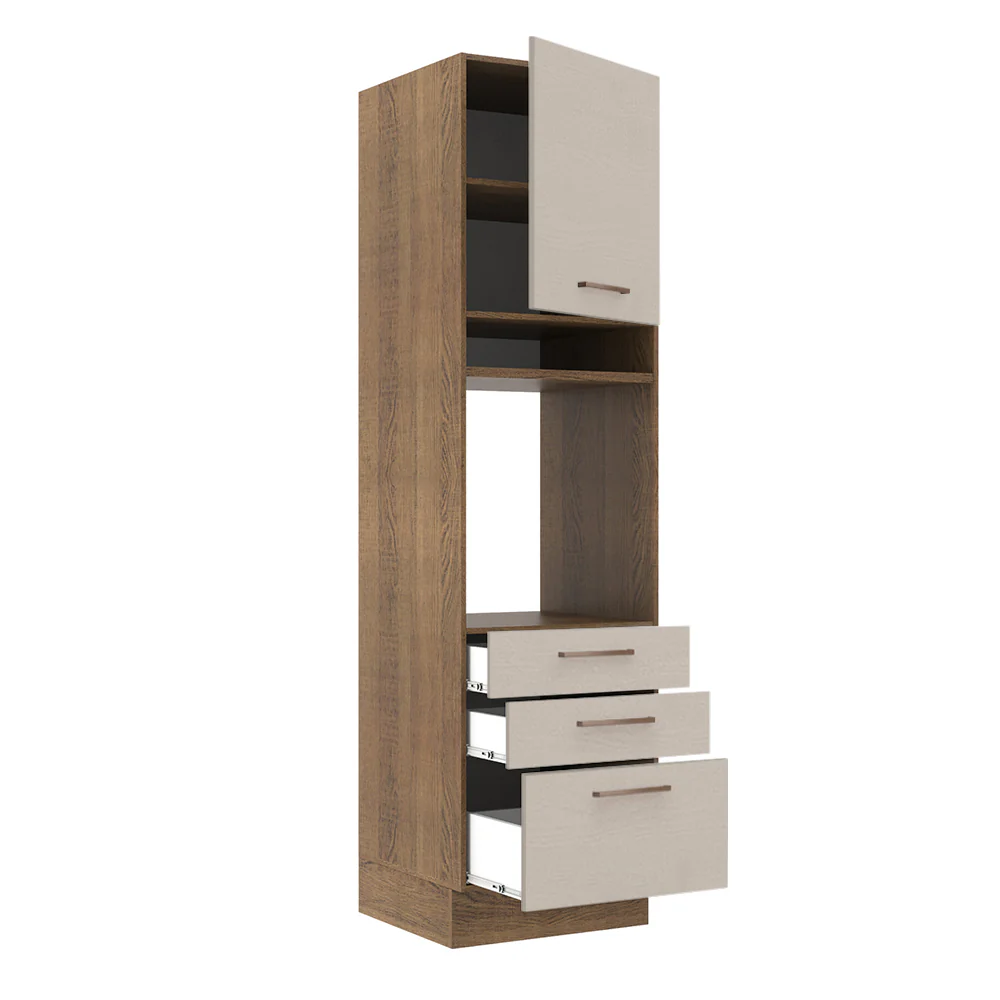 Mueble de Cocina para Horno 60 cm 1 Puerta 3 Cajones Marrón/Crema Agata - Image 6