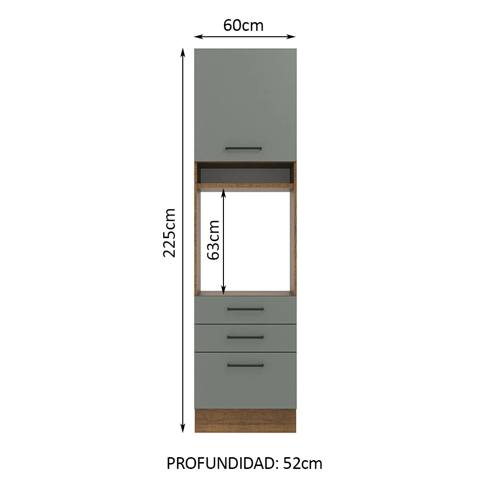 Mueble de Cocina para Horno 60 cm 1 Puerta 3 Cajones Marrón/Gris Agata Madesa - Image 2