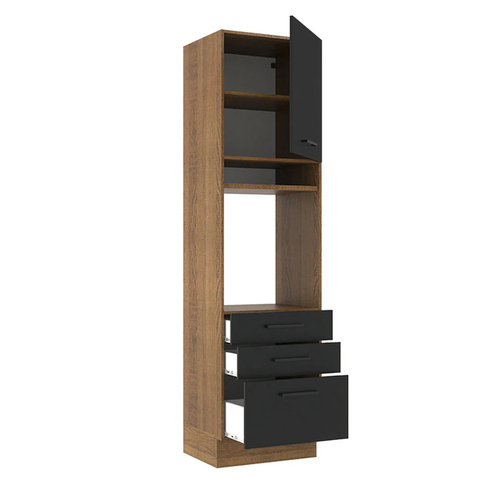 Mueble de Cocina para Horno 60 cm 1 Puerta 3 Cajones Marrón/Negro Agata Madesa - Image 7
