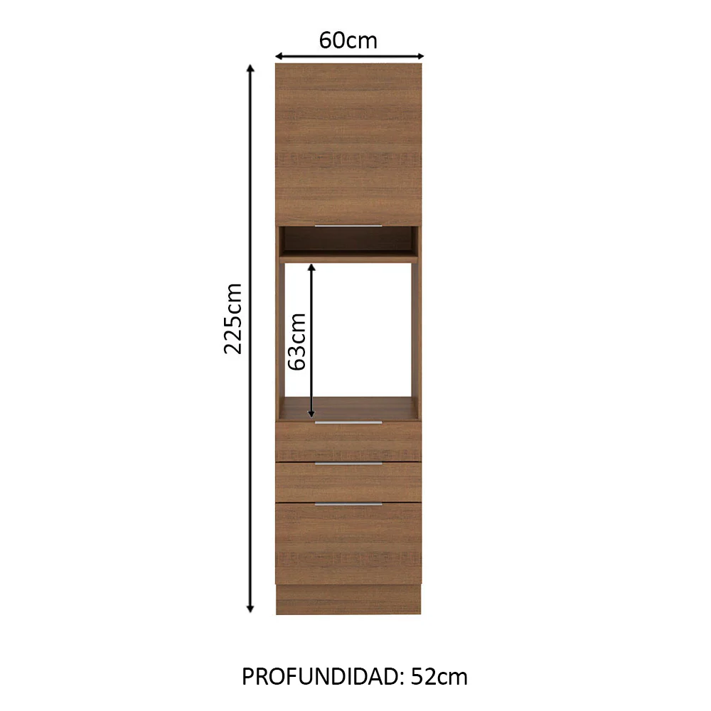 Mueble de Cocina para Horno 60 cm 1 Puerta 3 Cajones Marrón Stella Madesa - Image 2