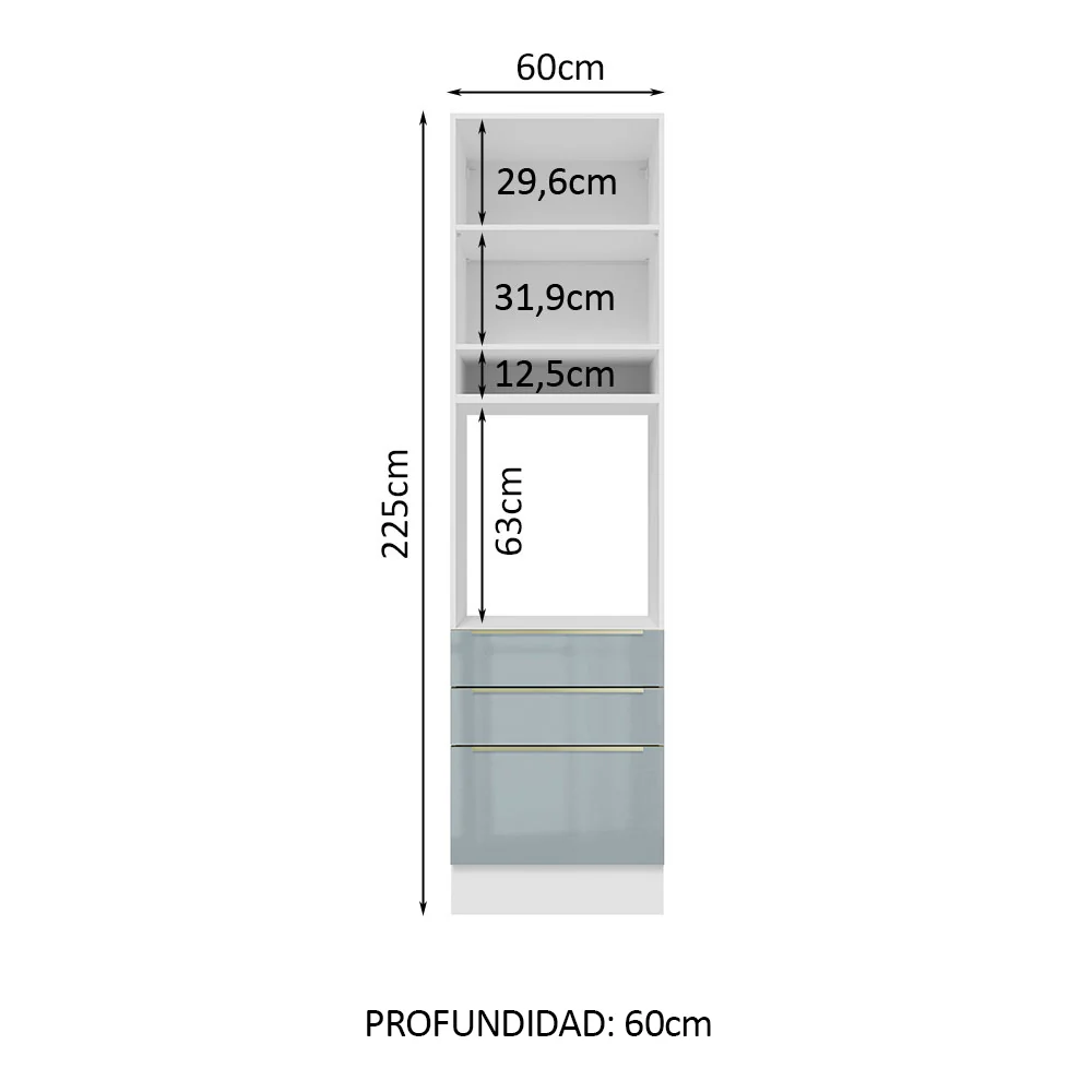 Mueble de cocina para Horno 60 cm 3 Cajones 1 Puerta Lux Blanco/Gris - Image 3