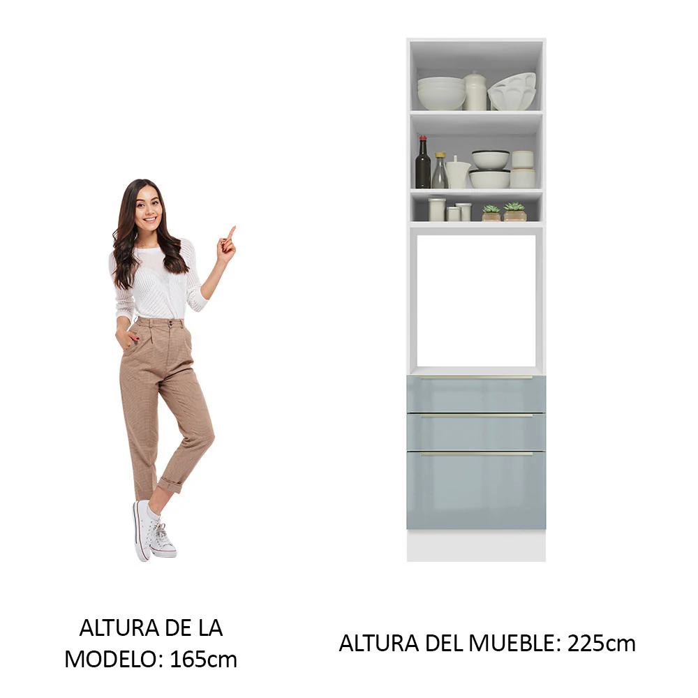 Mueble de cocina para Horno 60 cm 3 Cajones 1 Puerta Lux Blanco/Gris - Image 4