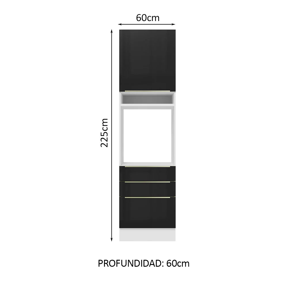 Mueble de cocina para Horno 60 cm 3 Cajones 1 Puerta Lux Blanco/Negro - Image 2