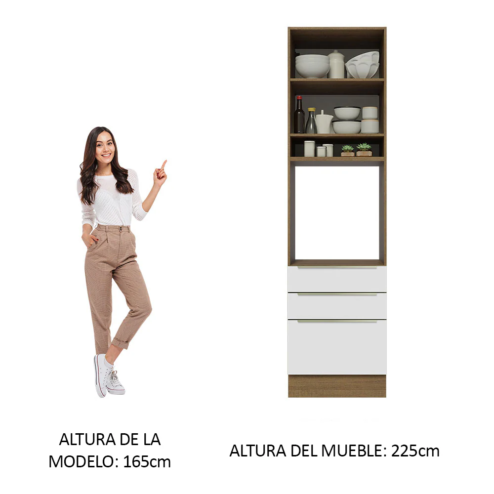 Mueble de cocina para Horno 60 cm 3 Cajones 1 Puerta Lux Marrón/Blanco - Image 4