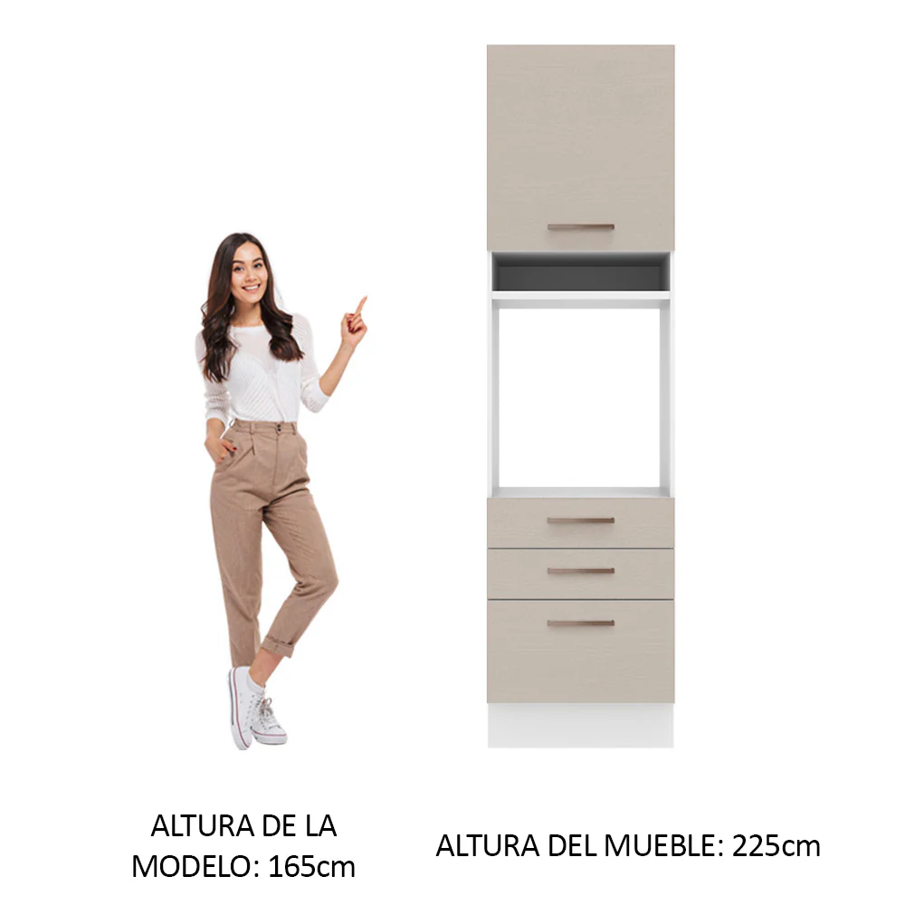 Mueble de Cocina para Horno 60 x 60 cm 1 Puerta 3 Cajones Blanco/Crema Agata Madesa - Image 3