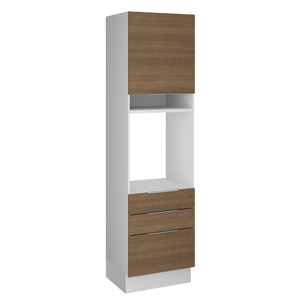 Mueble de Cocina para Horno 60 x 60 cm 1 Puerta 3 Cajones Blanco/Marrón Stella Madesa